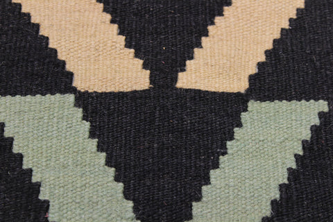 handmade Modern Kilim Black Blue Hand-Woven RECTANGLE 100% WOOL area rug 5x7