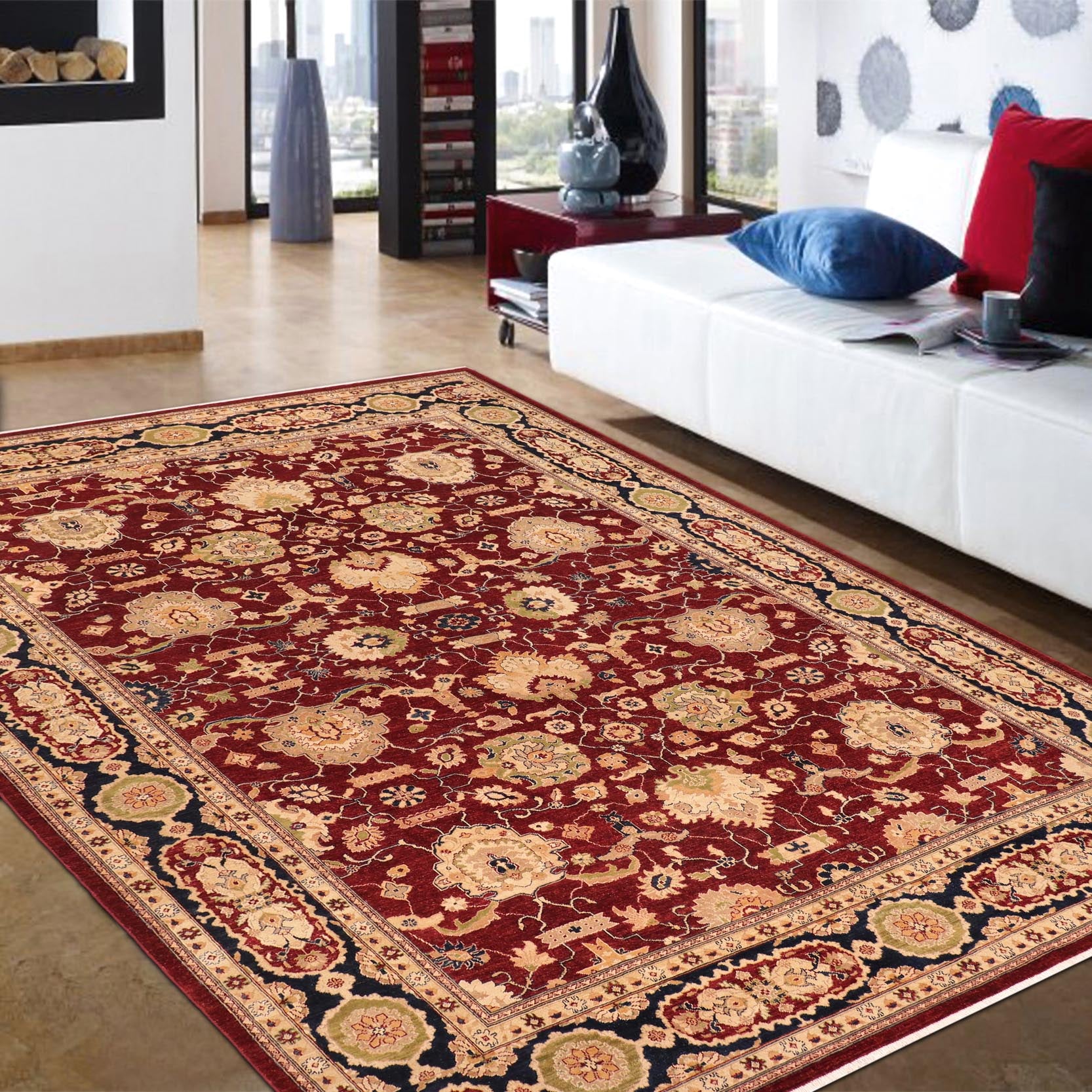 handmade Traditional Kafkaz Red Blue Hand Knotted RECTANGLE 100% WOOL area rug 10x14