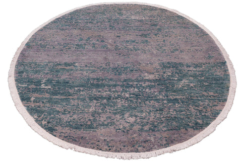 handmade Modern Round Kafkaz Green Grey Hand Knotted ROUND WOOL&SILK area rug 6' x 6'