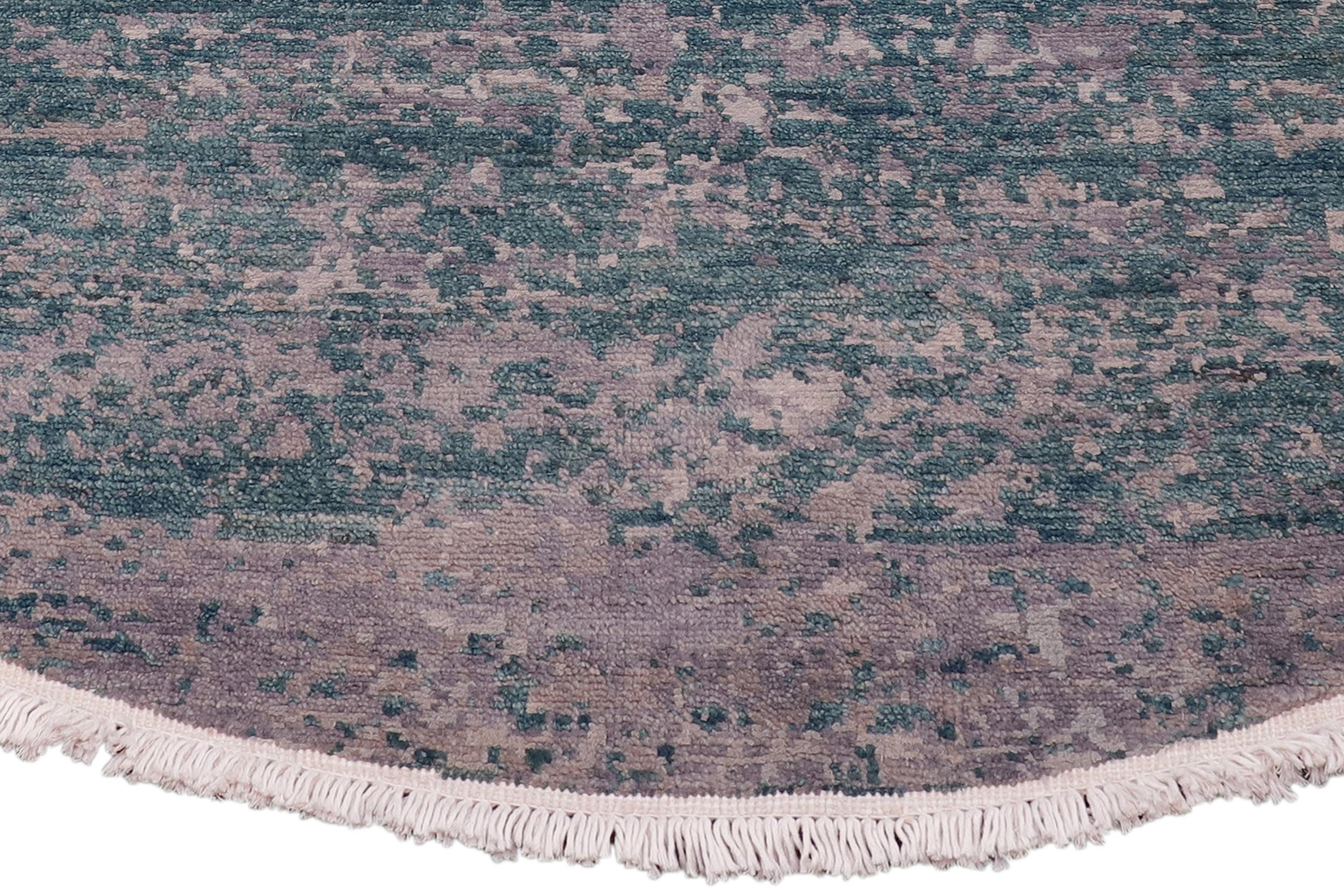 handmade Modern Round Kafkaz Green Grey Hand Knotted ROUND WOOL&SILK area rug 6' x 6'