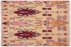 handmade Geometric Moroccan Lt. Gold Red Hand Knotted RECTANGLE 100% WOOL area rug 5' x 7'