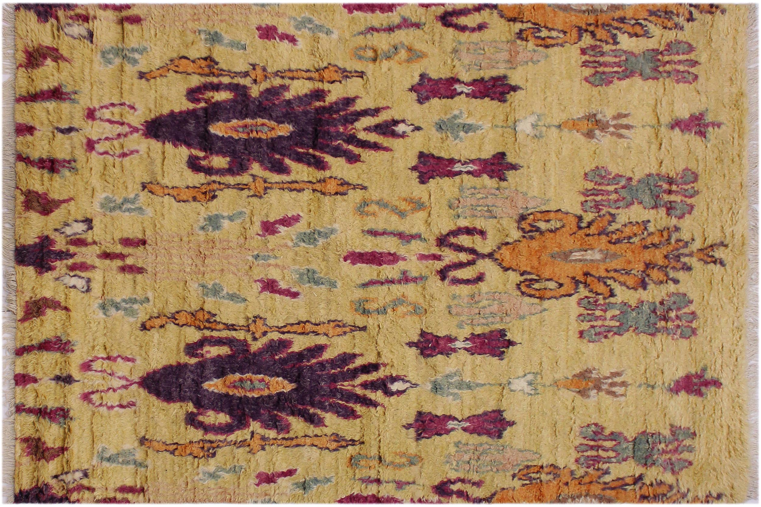 handmade Geometric Moroccan Lt. Gold Purple Hand Knotted RECTANGLE 100% WOOL area rug 5' x 8'