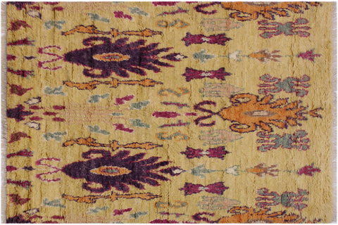 handmade Geometric Moroccan Lt. Gold Purple Hand Knotted RECTANGLE 100% WOOL area rug 5' x 8'