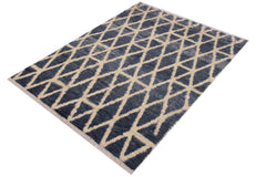 handmade Geometric Moroccan Grey Ivory Hand Knotted RECTANGLE 100% WOOL area rug 5' x 8'