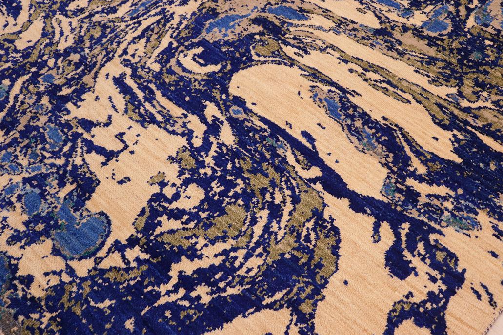 handmade Modern Kafkaz Blue Beige Hand Knotted RECTANGLE WOOL&SILK area rug 8 x 10