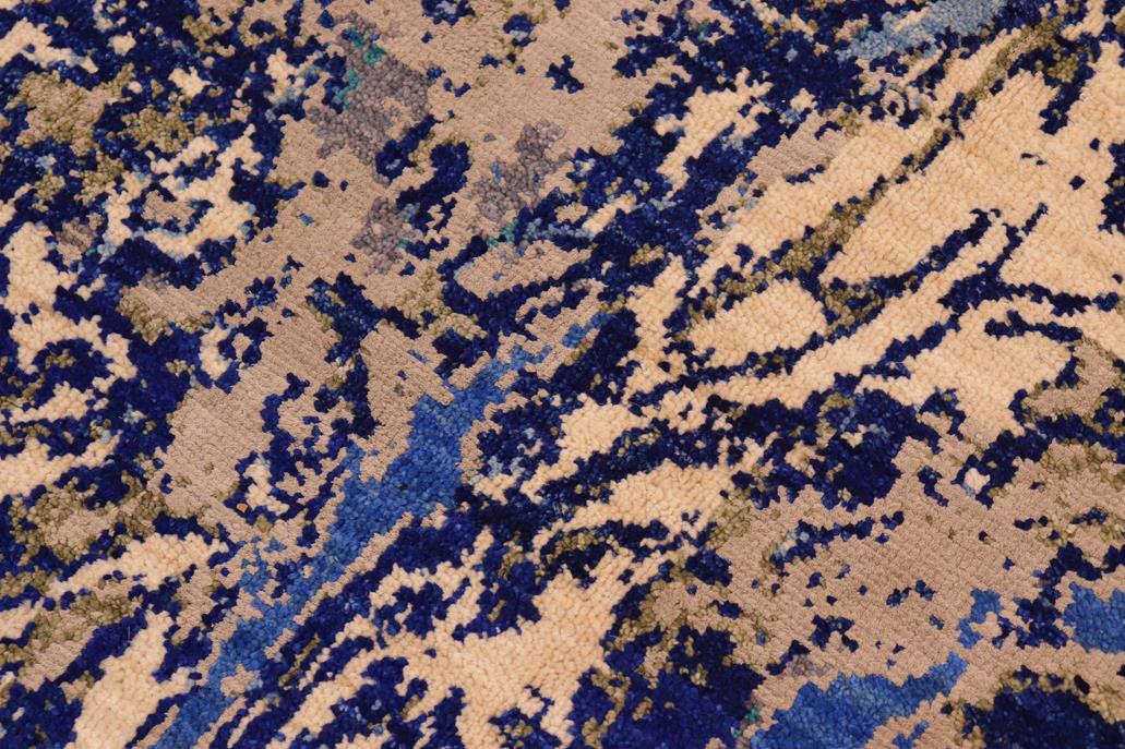 handmade Modern Kafkaz Blue Beige Hand Knotted RECTANGLE WOOL&SILK area rug 8 x 10