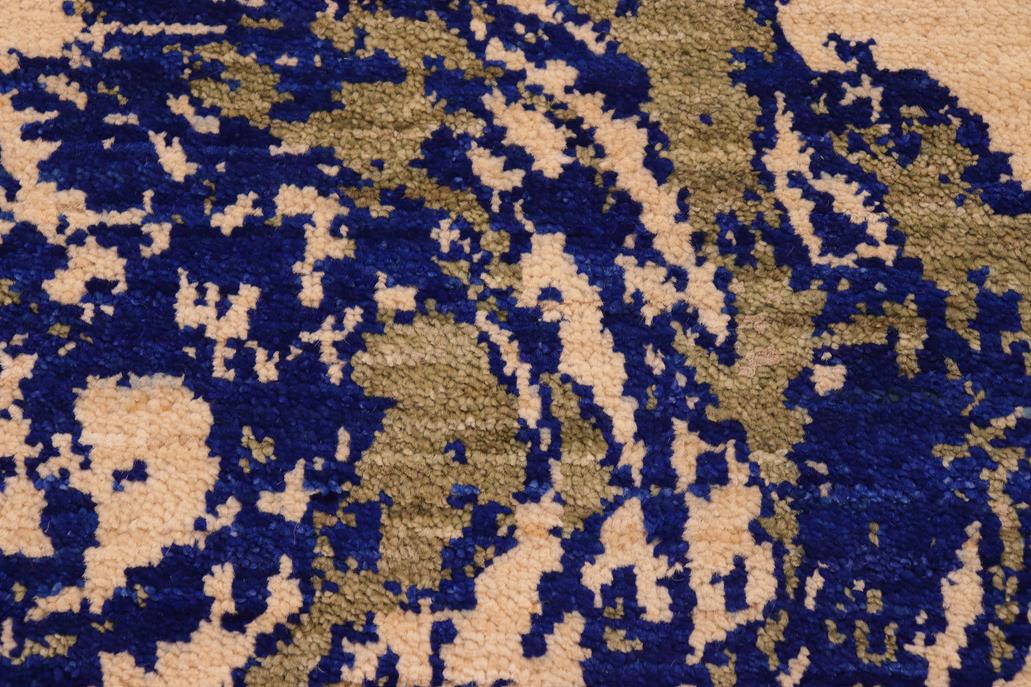 handmade Modern Kafkaz Blue Beige Hand Knotted RECTANGLE WOOL&SILK area rug 8 x 10