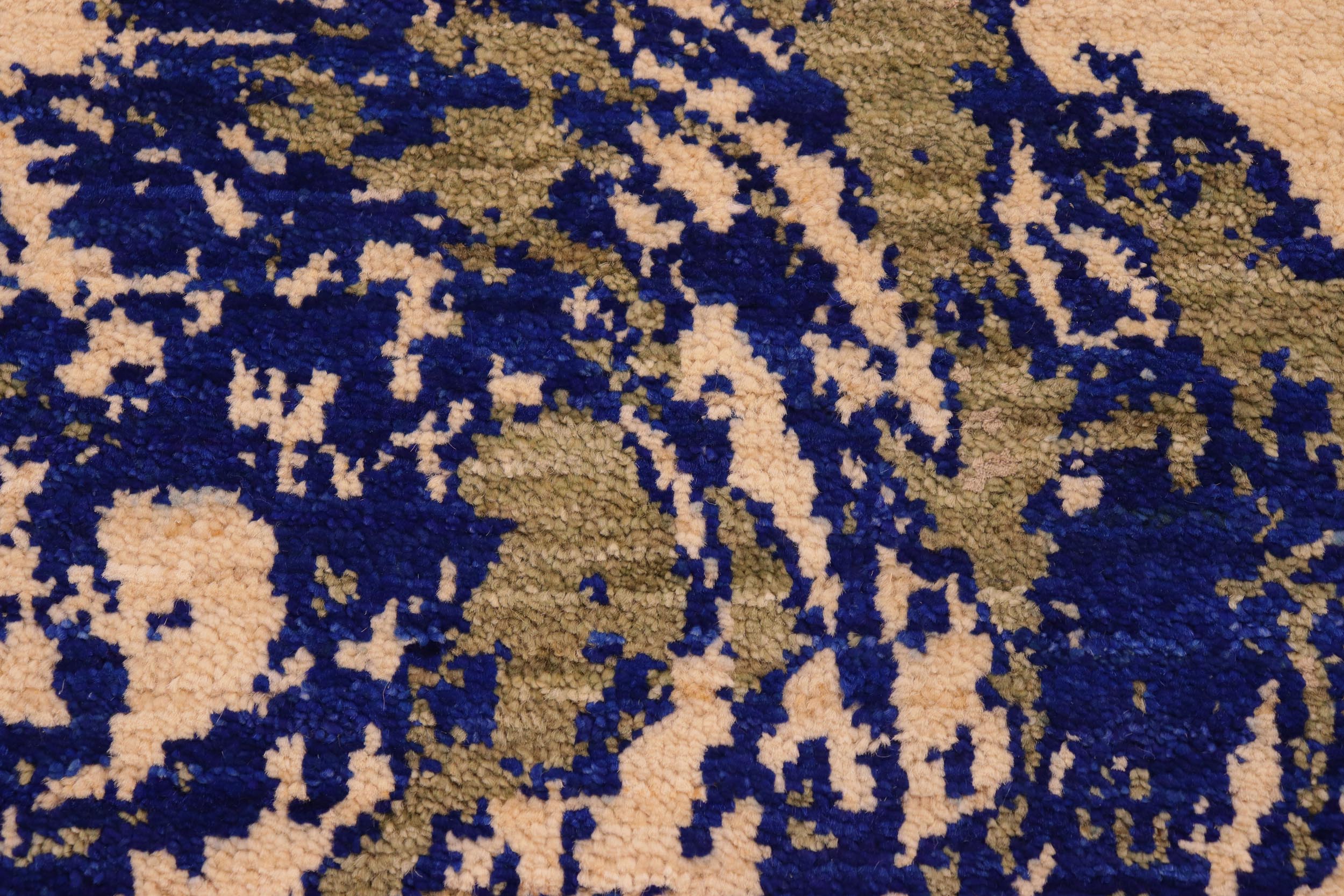 handmade Modern Kafkaz Blue Beige Hand Knotted RECTANGLE WOOL&SILK area rug 8' x 10'