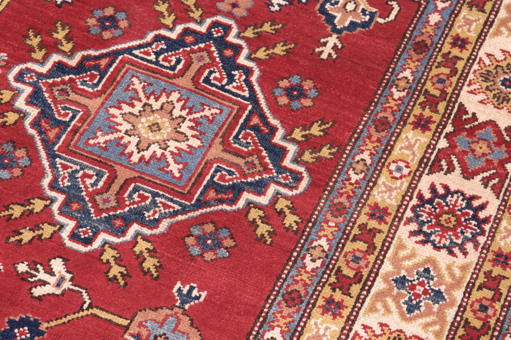 handmade Geometric Kazak Red Beige Hand Knotted RECTANGLE 100% WOOL area rug 6'X8'