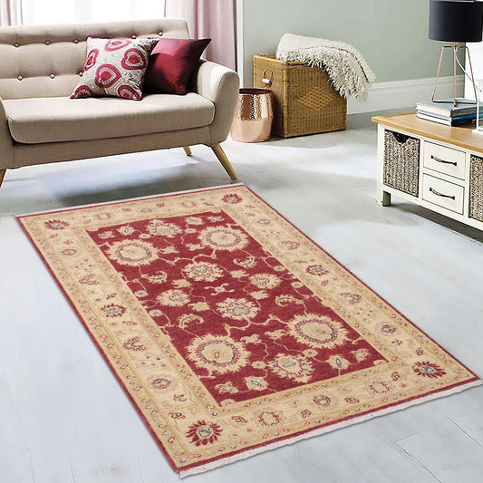 handmade Traditional Kafkaz Red Ivory Hand Knotted RECTANGLE 100% WOOL area rug 3x5