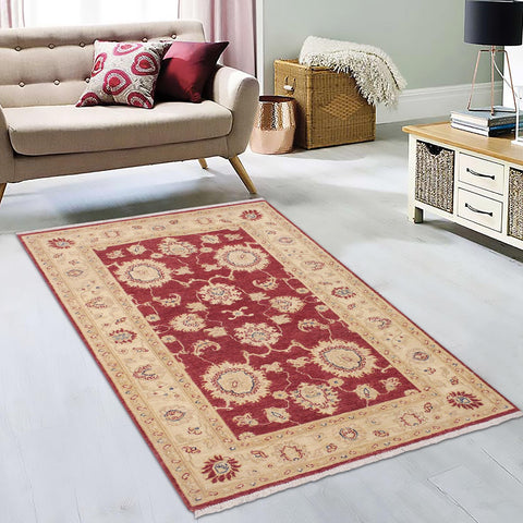 handmade Traditional Kafkaz Red Ivory Hand Knotted RECTANGLE 100% WOOL area rug 3x5