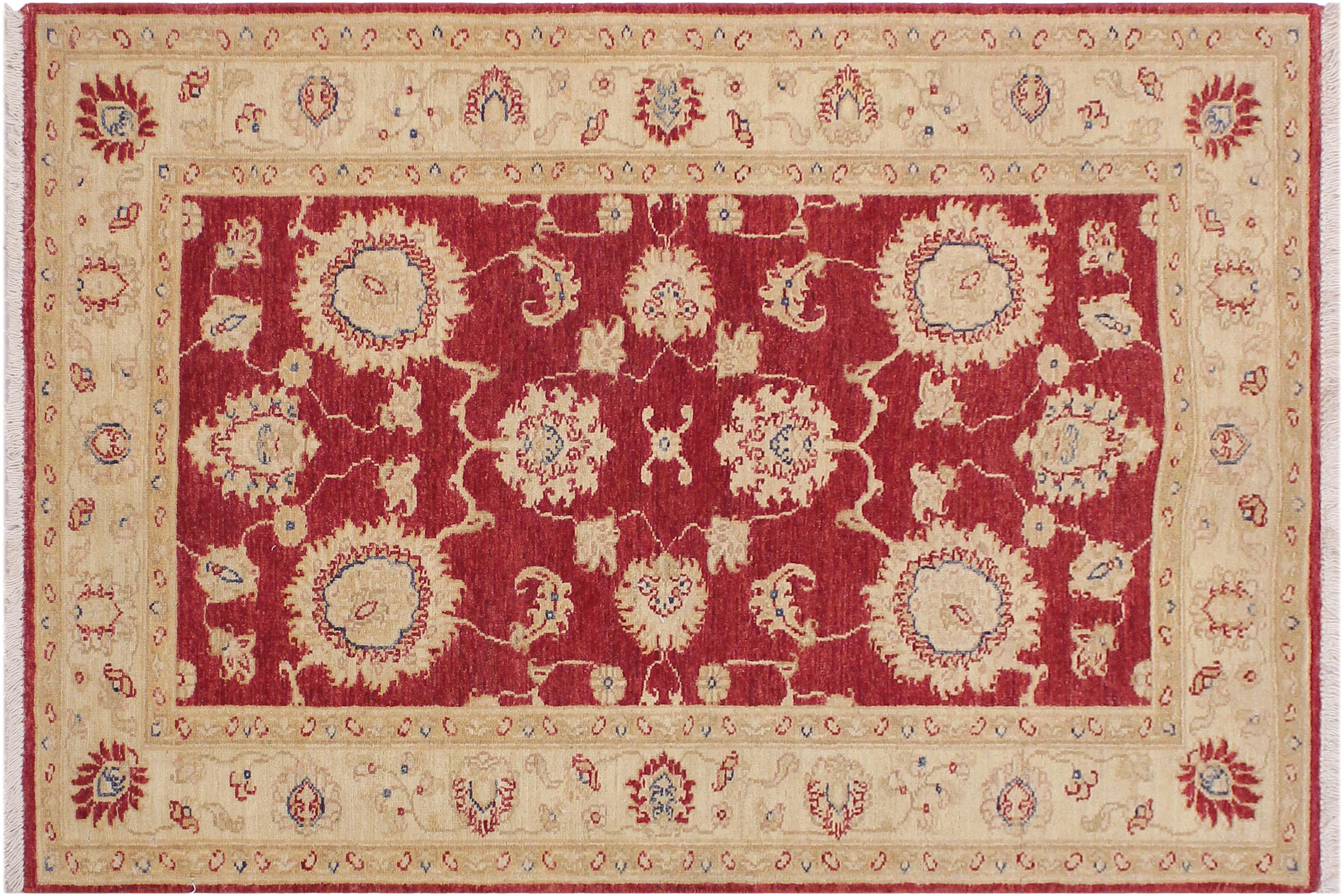 handmade Traditional Kafkaz Red Ivory Hand Knotted RECTANGLE 100% WOOL area rug 3x5