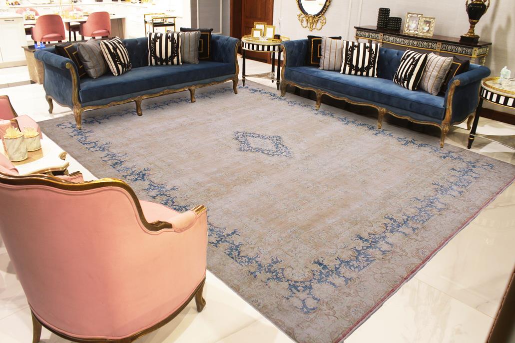 handmade Vintage Vintage Brown Blue Hand Knotted RECTANGLE 100% WOOL area rug 10x13