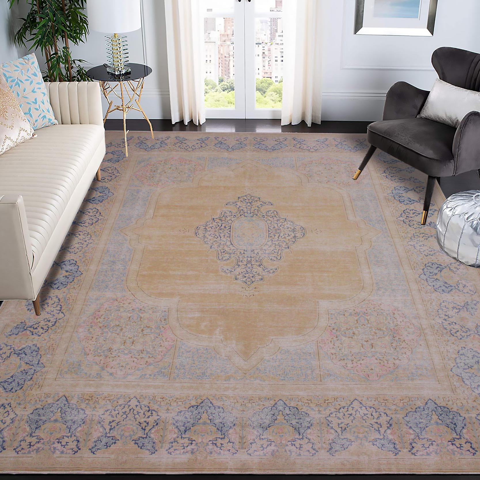 handmade Vintage Vintage Brown Blue Hand Knotted RECTANGLE 100% WOOL area rug 10' x 13'