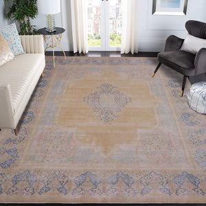 handmade Vintage Vintage Brown Blue Hand Knotted RECTANGLE 100% WOOL area rug 10' x 13'