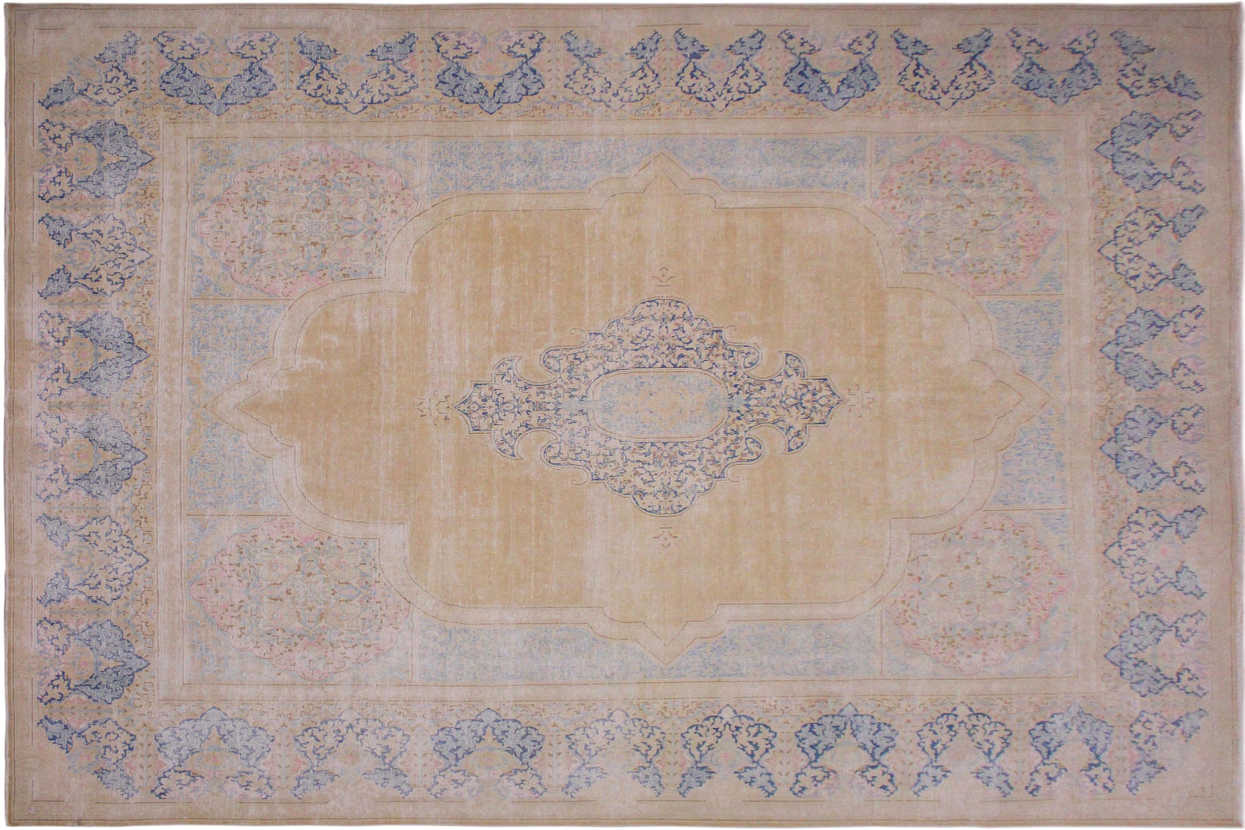 handmade Vintage Vintage Brown Blue Hand Knotted RECTANGLE 100% WOOL area rug 10' x 13'