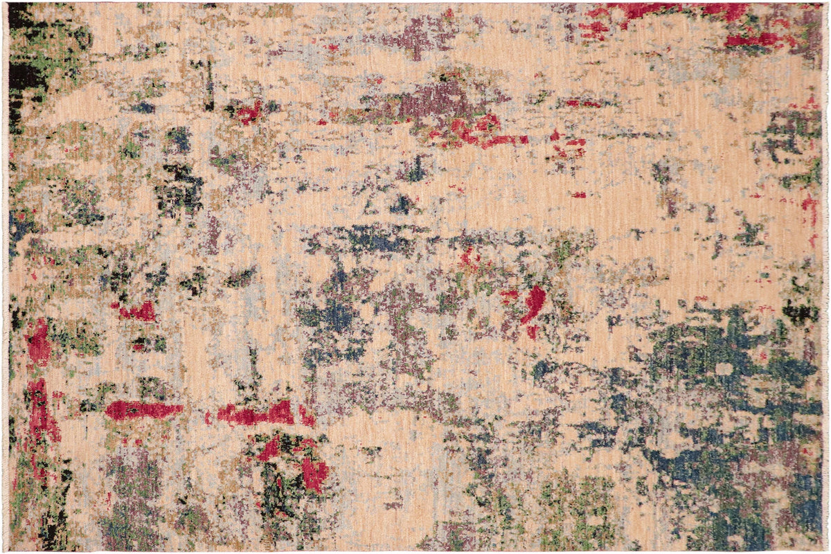 8x10 hand knotted modern wool rug in beige and green - Modern Sturgill