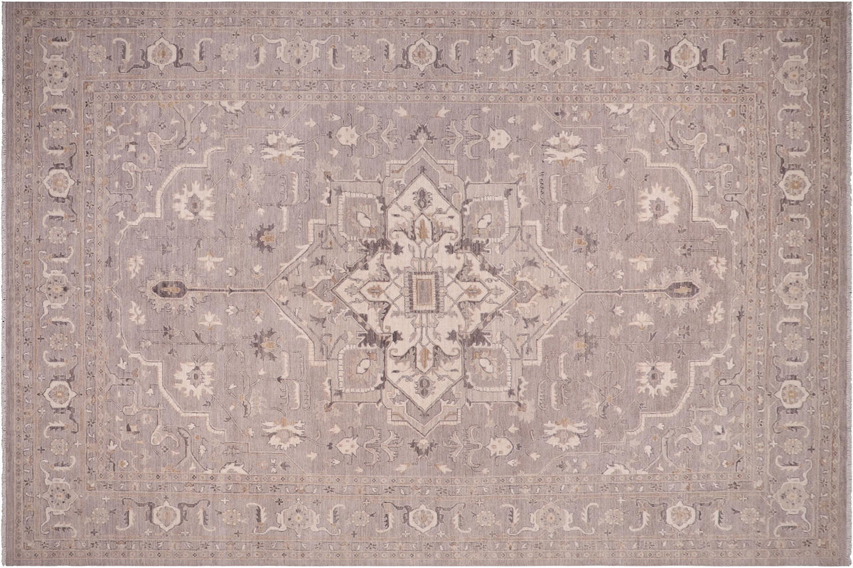 10x14 hand knotted Ziegler wool rug in beige - Boho Chic Ziegler Suarez