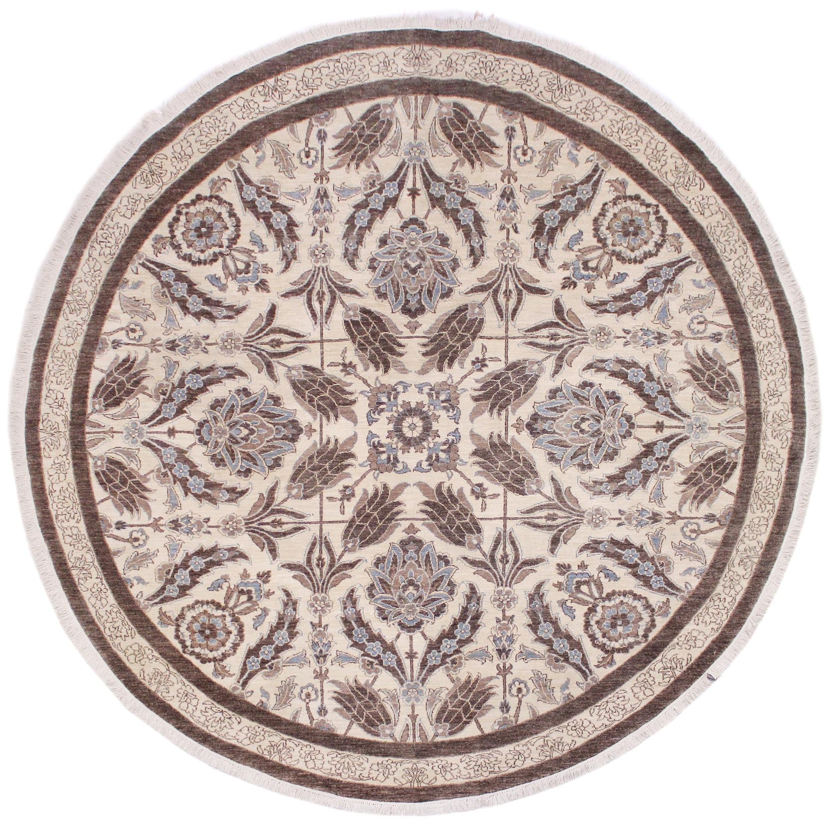 handmade Traditional Kafkaz Ivory Brown Hand Knotted ROUND 100% WOOL area rug 10' x 10'