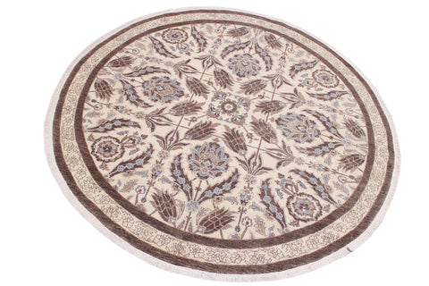 handmade Traditional Kafkaz Ivory Brown Hand Knotted ROUND 100% WOOL area rug 10' x 10'