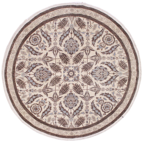 handmade Traditional Kafkaz Ivory Brown Hand Knotted ROUND 100% WOOL area rug 10' x 10'