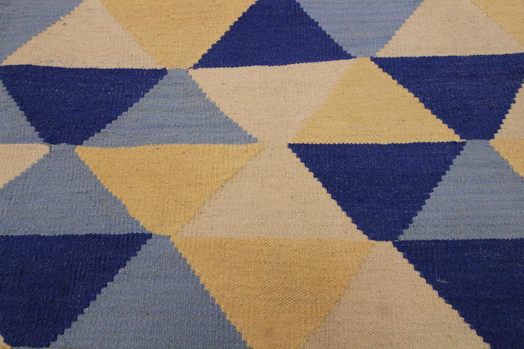 Flat Weave Kilim Antique Navaho Vintage handmade Modern Kilim Ivory Blue Hand-Woven Rectangle 100% Wool Area Rug 5x7 