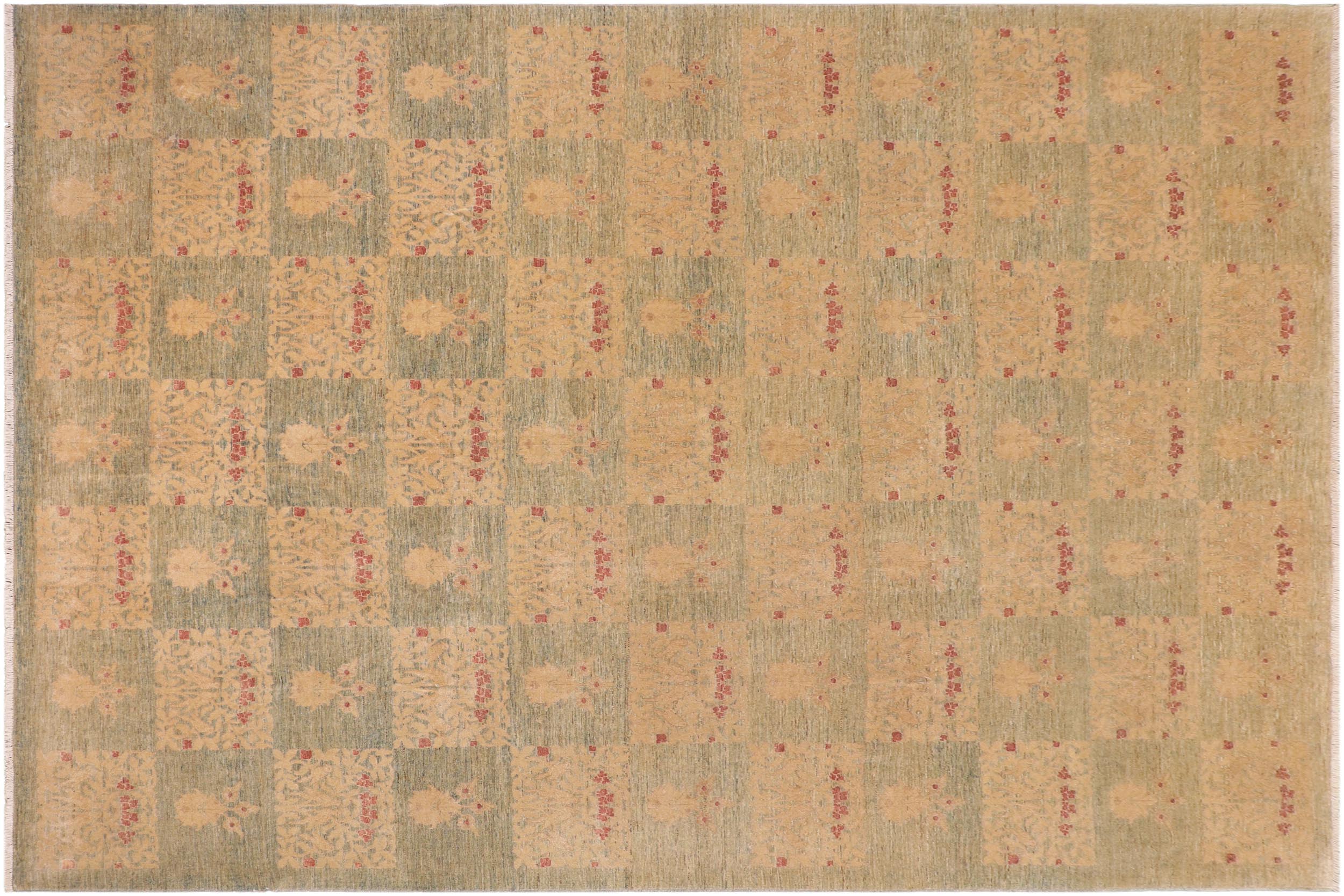 handmade Modern Kafkaz Blue Beige Hand Knotted RECTANGLE 100% WOOL area rug 10' x 13'