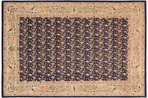 10x14 hand knotted transitional wool rug in blue and gold - Oriental Betsy