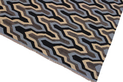 handmade Modern Kilim Ivory Blue Hand-Woven RECTANGLE 100% WOOL area rug 6x8