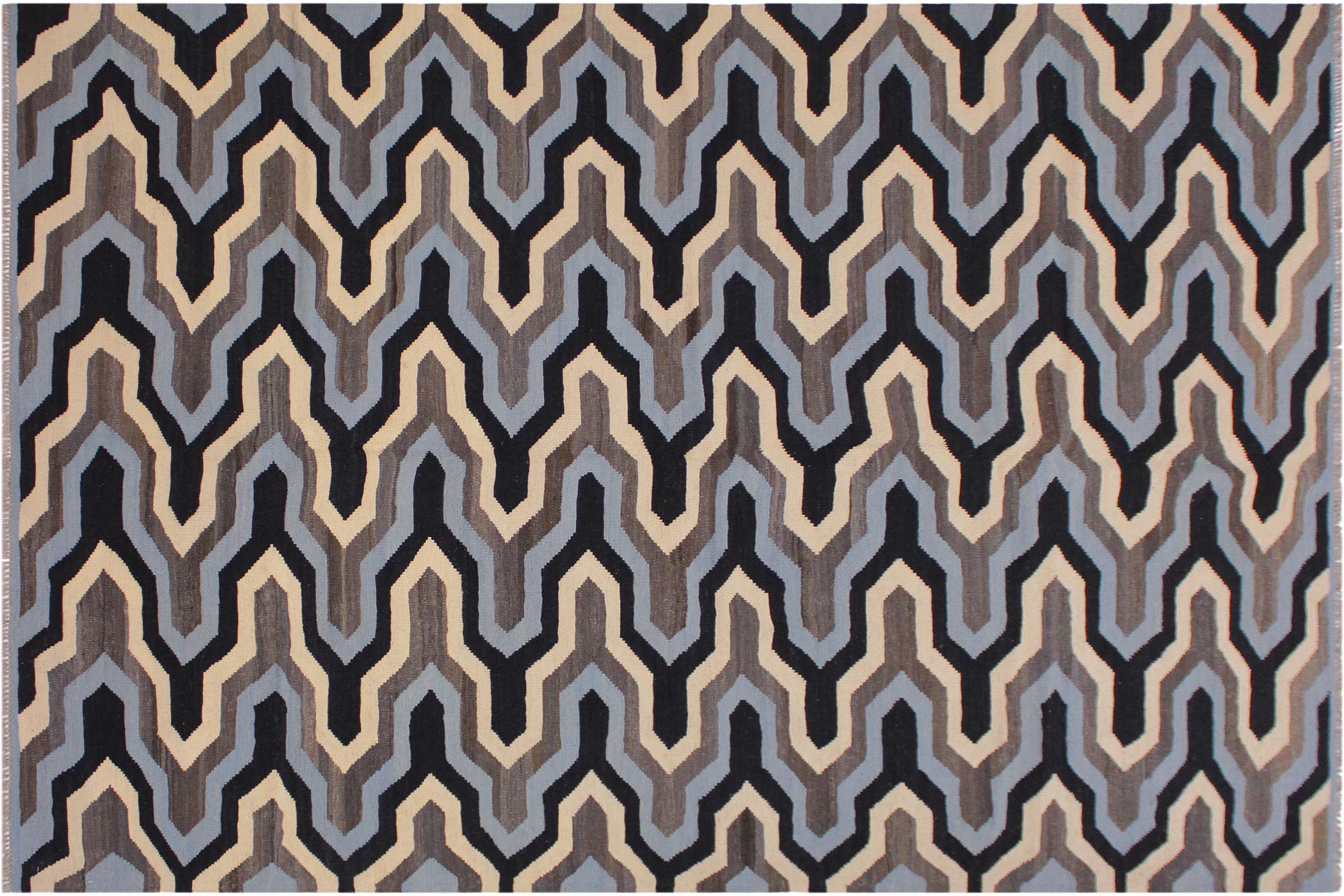 handmade Modern Kilim Ivory Blue Hand-Woven RECTANGLE 100% WOOL area rug 6x8