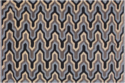 handmade Modern Kilim Ivory Blue Hand-Woven RECTANGLE 100% WOOL area rug 6x8