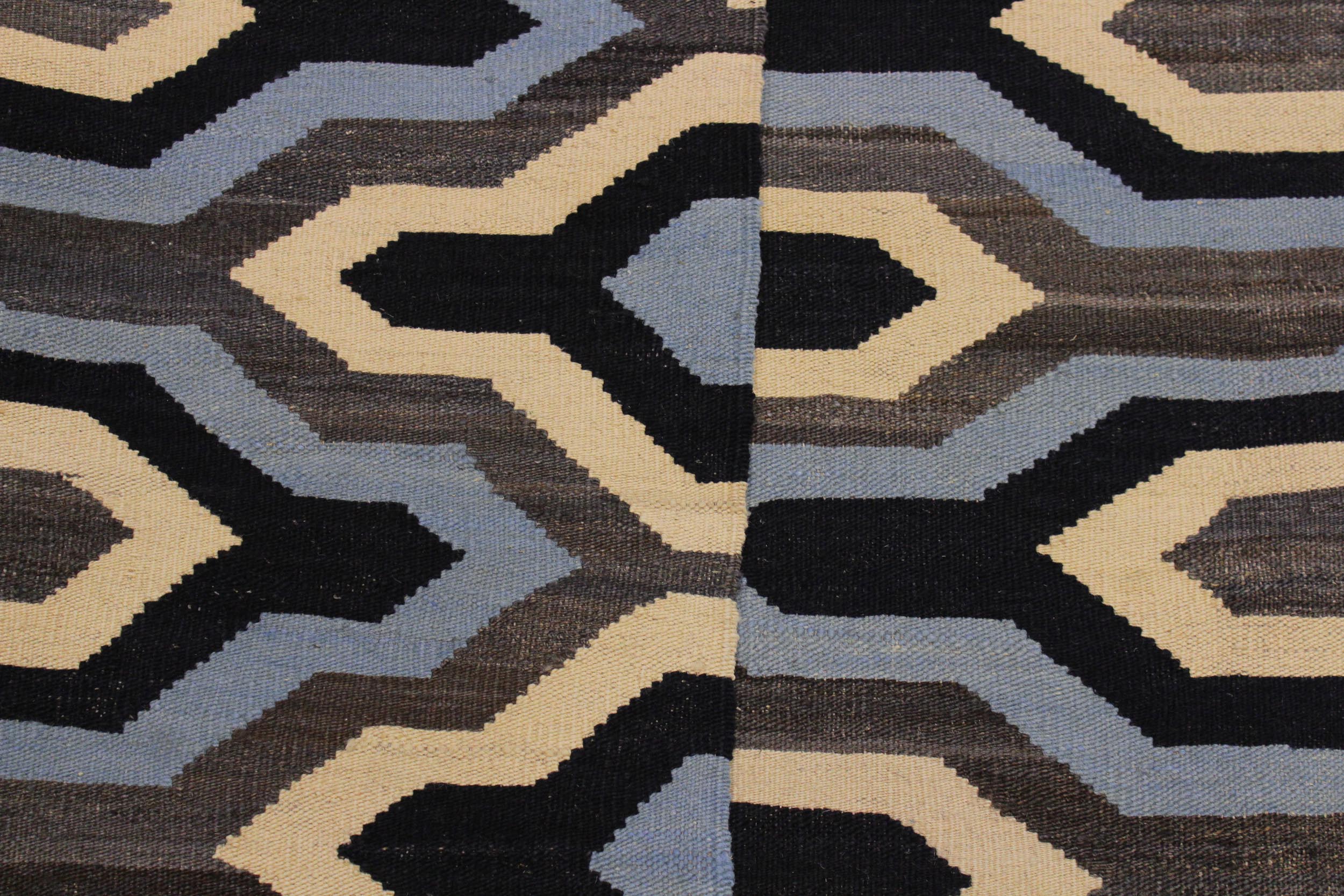 handmade Modern Kilim Ivory Blue Hand-Woven RECTANGLE 100% WOOL area rug 6x8