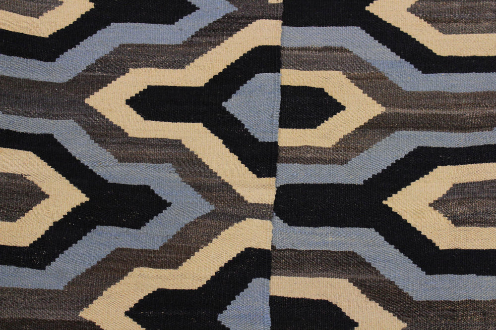 handmade Modern Kilim Ivory Blue Hand-Woven RECTANGLE 100% WOOL area rug 6x8