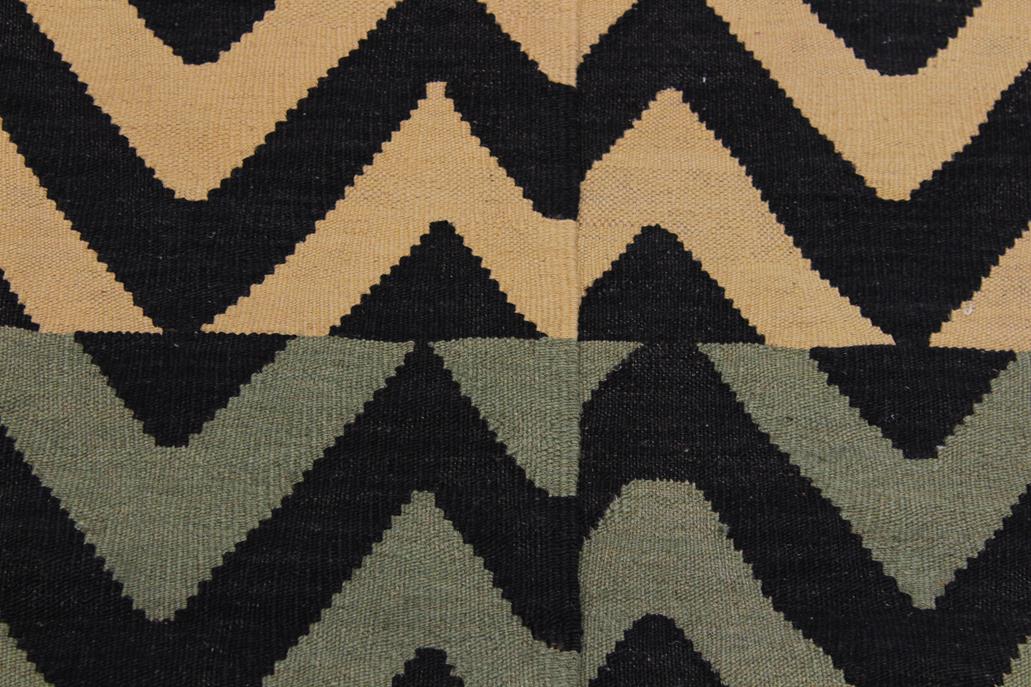 Flat Weave Kilim Antique Navaho Vintage handmade Modern Kilim Black Ivory Hand-Woven Rectangle 100% Wool Area Rug 5x7 