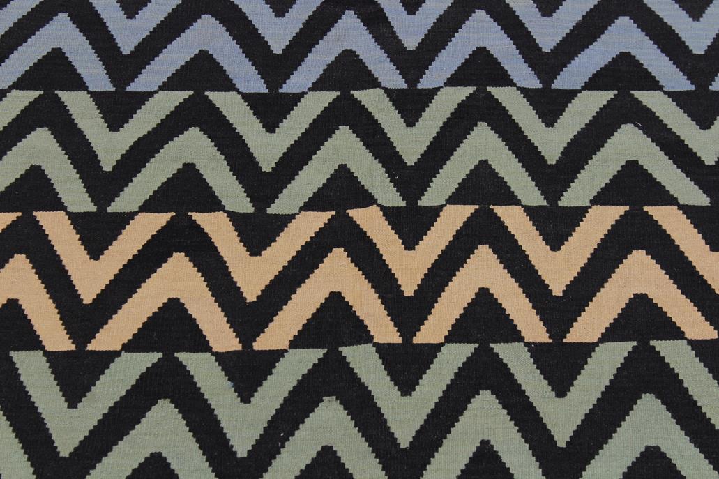 Flat Weave Kilim Antique Navaho Vintage handmade Modern Kilim Black Blue Hand-Woven Rectangle 100% Wool Area Rug 5x7 