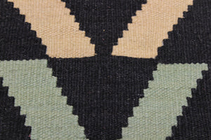 handmade Modern Kilim Black Blue Hand-Woven RECTANGLE 100% WOOL area rug 5x7