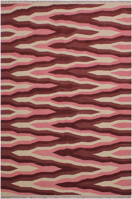 Flat Weave Kilim Antique Navaho Vintage handmade Modern Kilim Ivory Pink Hand-Woven Rectangle 100% Wool Area Rug 4x6 