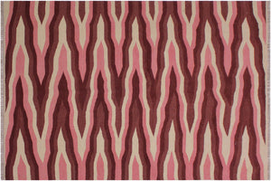 handmade Modern Kilim Ivory Pink Hand-Woven RECTANGLE 100% WOOL area rug 4x6