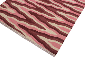 handmade Modern Kilim Ivory Pink Hand-Woven RECTANGLE 100% WOOL area rug 4x6