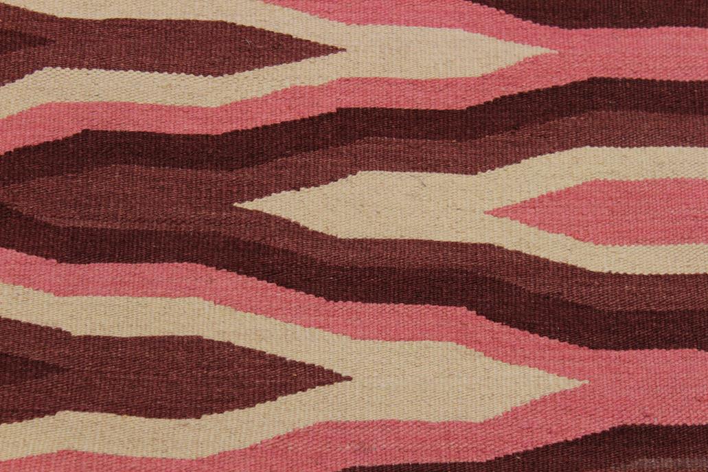 Flat Weave Kilim Antique Navaho Vintage handmade Modern Kilim Ivory Pink Hand-Woven Rectangle 100% Wool Area Rug 4x6 