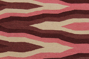 handmade Modern Kilim Ivory Pink Hand-Woven RECTANGLE 100% WOOL area rug 4x6