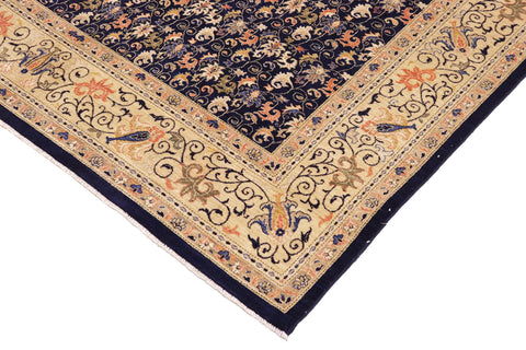 handmade Transitional Kafkaz Blue Gold Hand Knotted RECTANGLE 100% WOOL area rug 10' x 14'