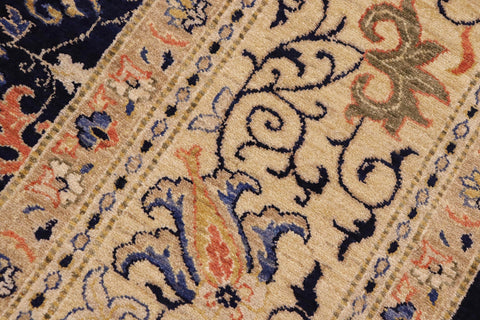 handmade Transitional Kafkaz Blue Gold Hand Knotted RECTANGLE 100% WOOL area rug 10' x 14'