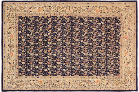 handmade Transitional Kafkaz Blue Gold Hand Knotted RECTANGLE 100% WOOL area rug 10' x 14'