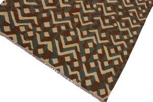 handmade Modern Kilim Brown Ivory Hand-Woven RECTANGLE 100% WOOL area rug 5x7