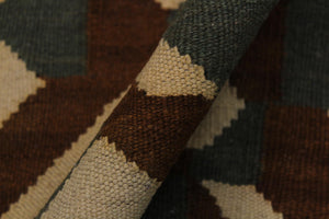 handmade Modern Kilim Brown Ivory Hand-Woven RECTANGLE 100% WOOL area rug 5x7