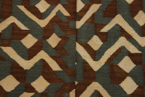 handmade Modern Kilim Brown Ivory Hand-Woven RECTANGLE 100% WOOL area rug 5x7