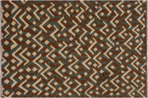 5x7 hand woven Turkish Modern Kilim wool rug in brown and ivory - Turkish Chic Swisher