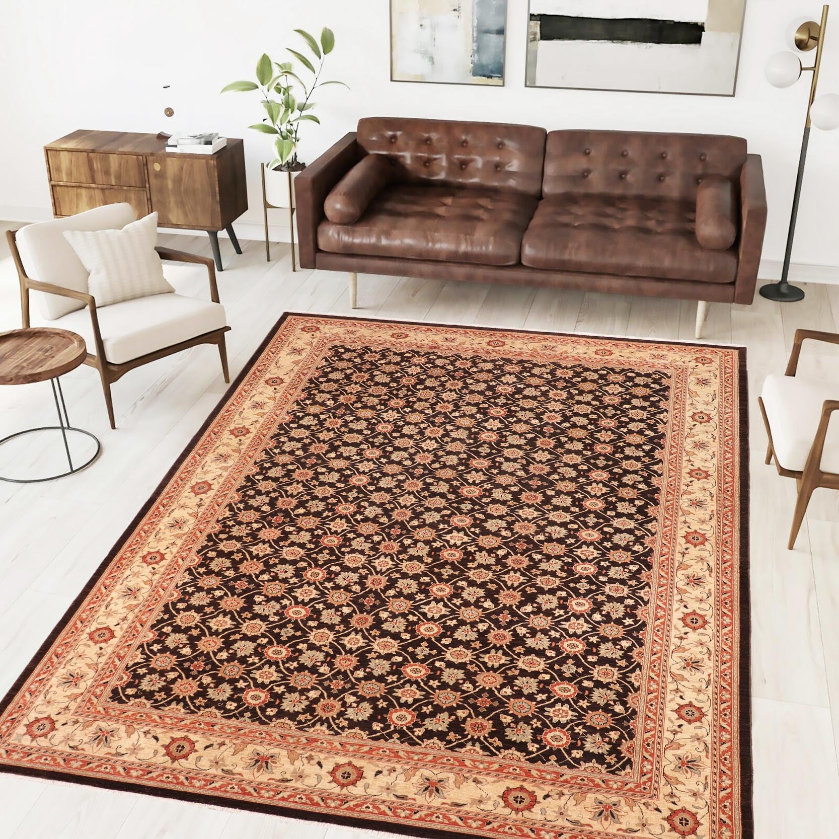 handmade Transitional Kafkaz Brown Beige Hand Knotted RECTANGLE 100% WOOL area rug 10' x 14'