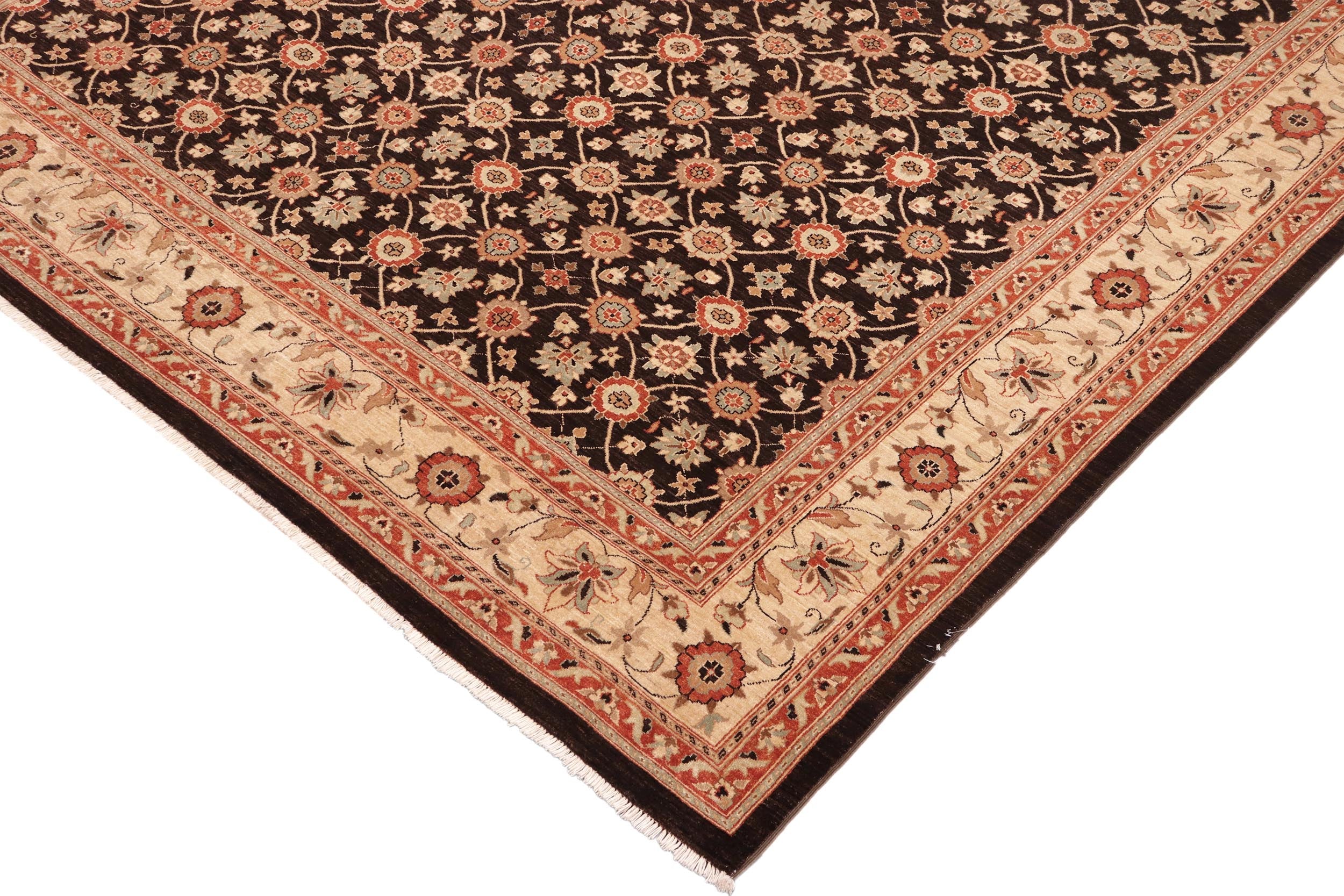handmade Transitional Kafkaz Brown Beige Hand Knotted RECTANGLE 100% WOOL area rug 10' x 14'